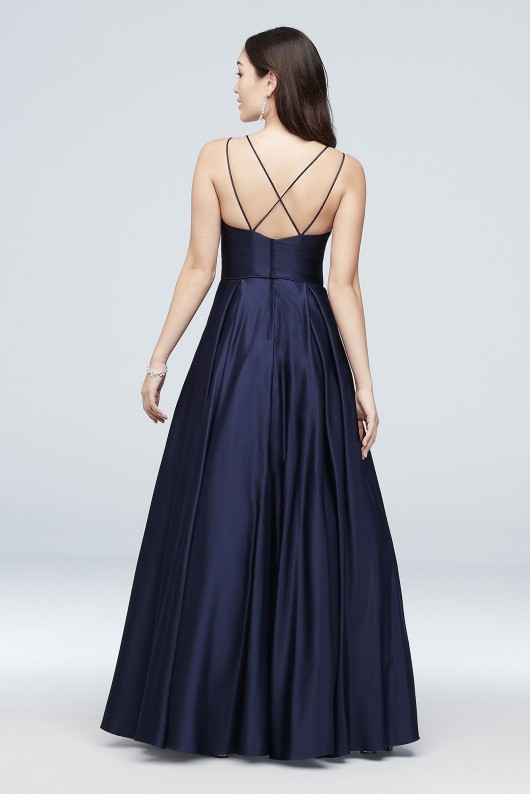 Jewel-Pocket Strappy Satin Ball Gown 1053BN