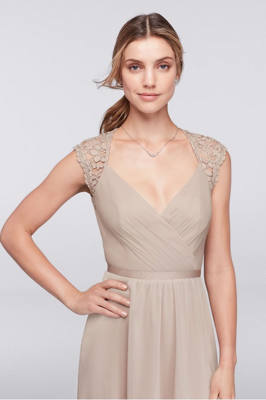 Keyhole Back Mesh Dress with Lace Sleeves F19442