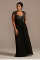 Lace Bodice V-Neck Cap Sleeve Mesh Plus Size Dress  WBM2478V2W