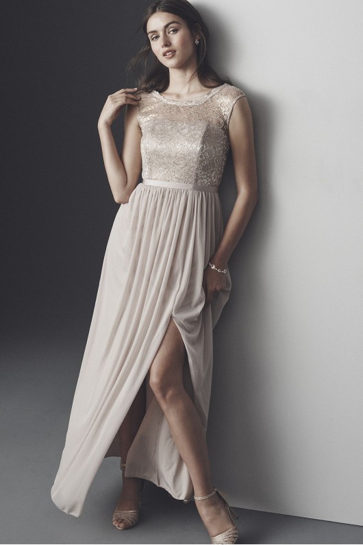 Lace Bridesmaid Dress with Long Mesh Skirt F19328
