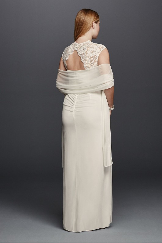 Lace Cap Sleeve Plus Size Long Matte Mesh Dress XS3450W