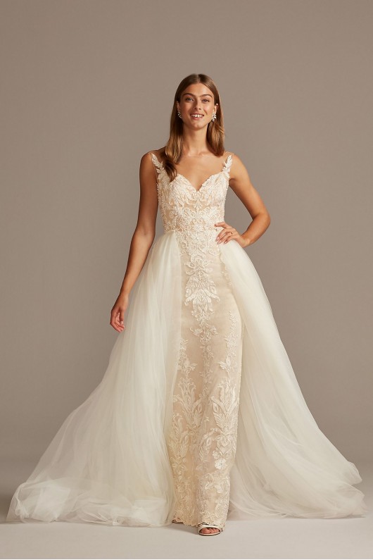 Lace Petite Wedding Dress with Tulle Overskirt 7CWG850
