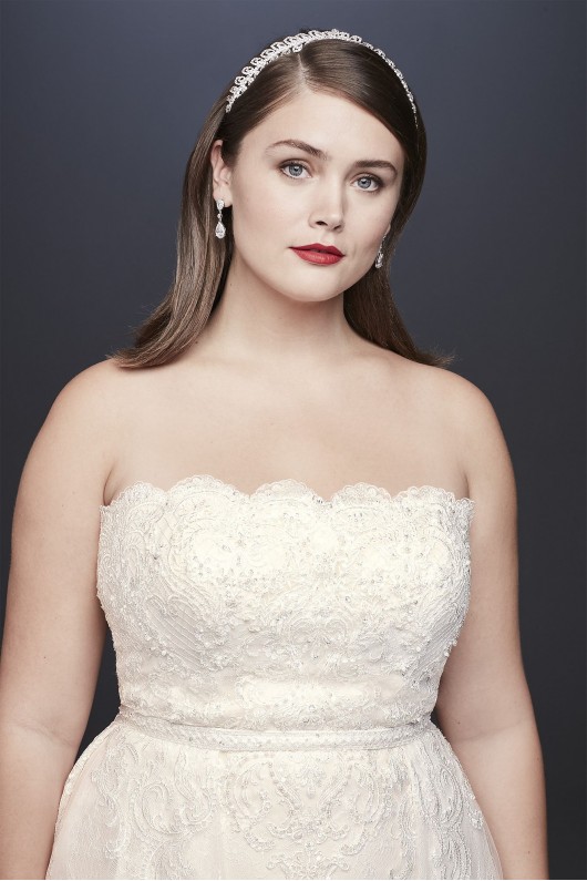 Lace Plus Size Sheath Wedding Dress with Overskirt 8CWG816