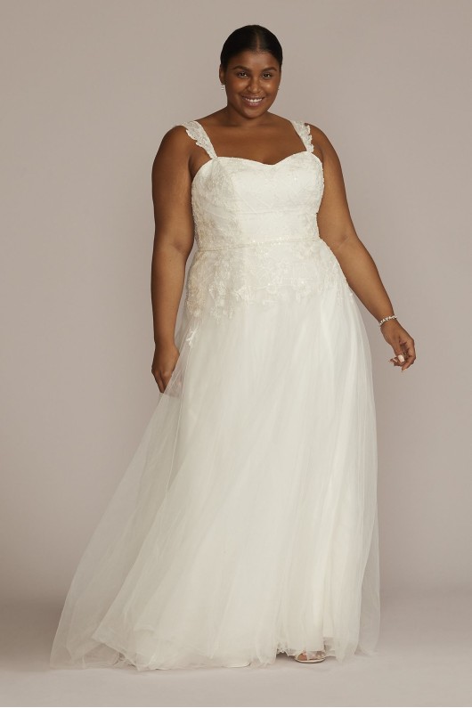 Lace Tank Sleeve A-Line Plus Size Wedding Gown DB Studio 9WG4048