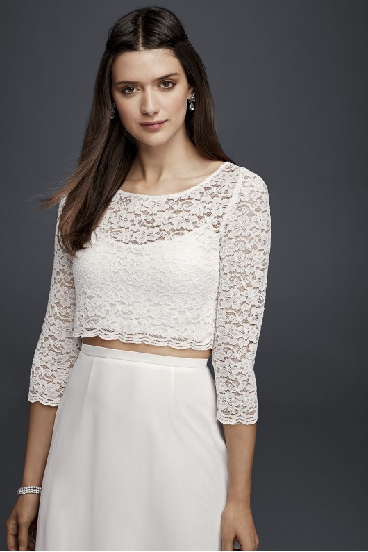 Lace Wedding Crop Top with 3/4 Length Sleeves 183599DB
