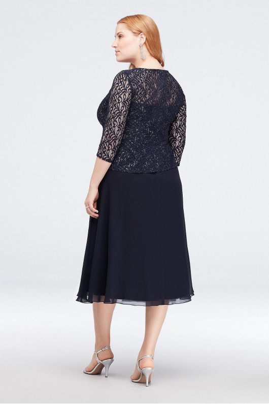 Lace and Chiffon Plus Size Dress with Side Brooch Emma Street 72040DB