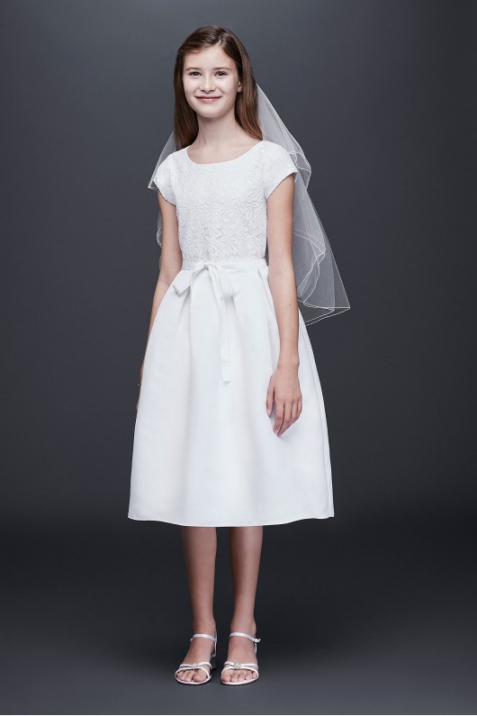 Lace and Satin A-Line Communion Dress LC1011DB