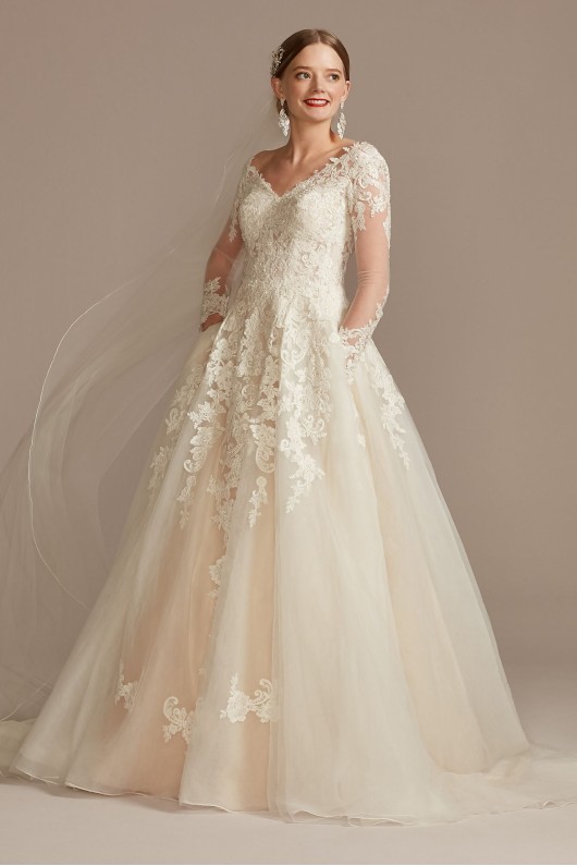 Lace and Tulle Long Sleeve Ball Gown Wedding Dress  Collection SLWG3861