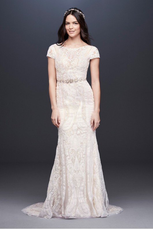 Laser-Cut Lace Illusion Cap Sleeve Wedding Dress MS251194