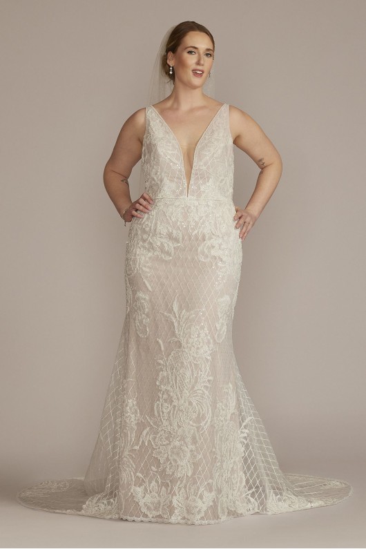 Lattice Beaded Applique Plus Size Wedding Dress Galina Signature 9SWG939