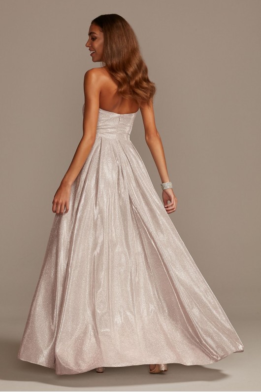 Long A-line Glittery Strapless Sweetheart Neckline Ball Gown with Illusion Plunge Style A23053