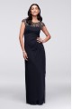 Long Cap Sleeve Party Dress With Beaded Neckline XS7761