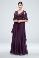 Long Embroidered VC7217 Style V-Neck Gown with Cap Sleeves