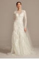 Long Fit and Flare Full Sleeves Illusion Beaded Floral CWG844 Wedding Dress