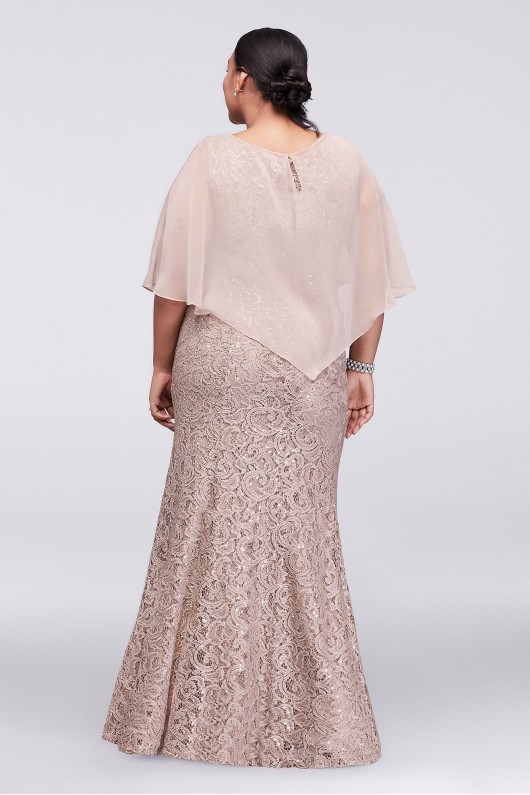 Long Lace Plus Size Dress with Beaded Capelet 3523DW