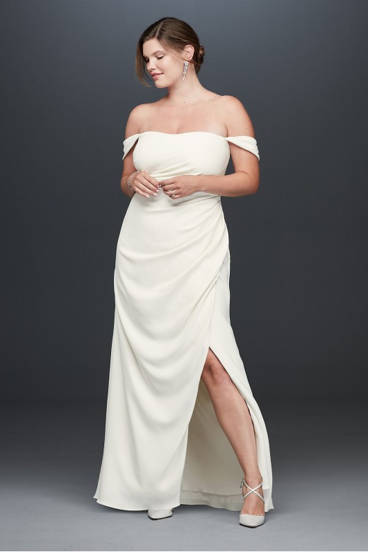 Long Off the Shoulder INT19673W Style Plus Size Crepe Gown for Brides