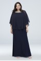 Long Sheath Jersey Plus Size Capelet Dress with Beaded Neck 2328DW