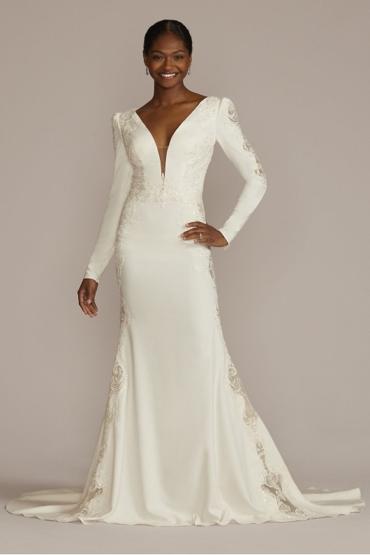 Long Sleeve Crepe Mermaid Gown with Illusion Sides Galina Signature SWG919