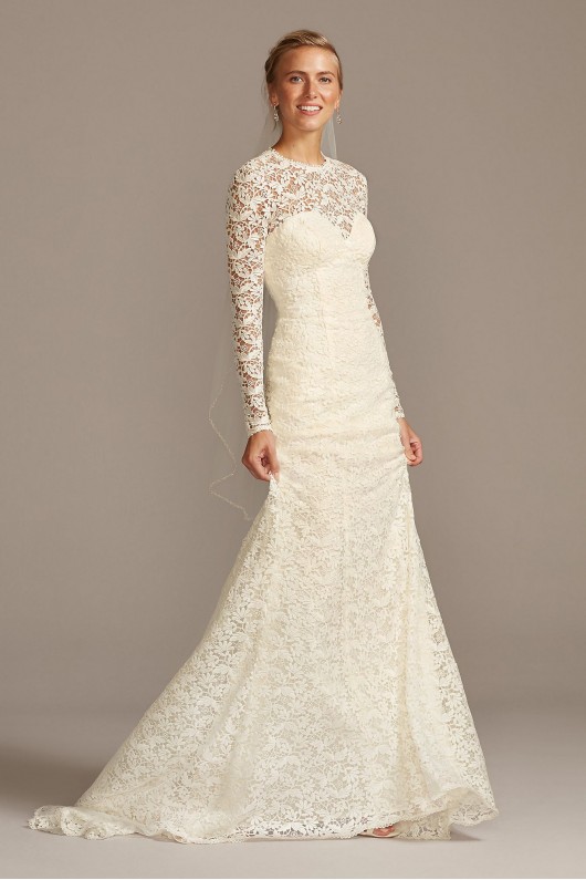 Long Sleeve Illusion Venice Lace Wedding Dress MS251217