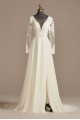 Long Sleeve Lace Applique Plunging Wedding Dress  SLLBSWG842