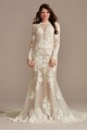 Long Sleeve Sequin Floral Applique Wedding Dress  SLSWG843