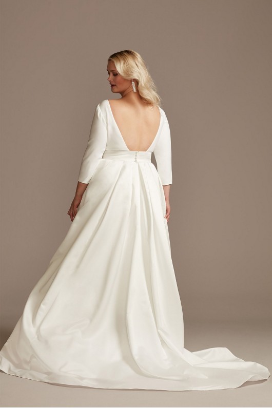 Low Back Mid-Sleeve Satin Plus Size Wedding Dress  9WG4005DB