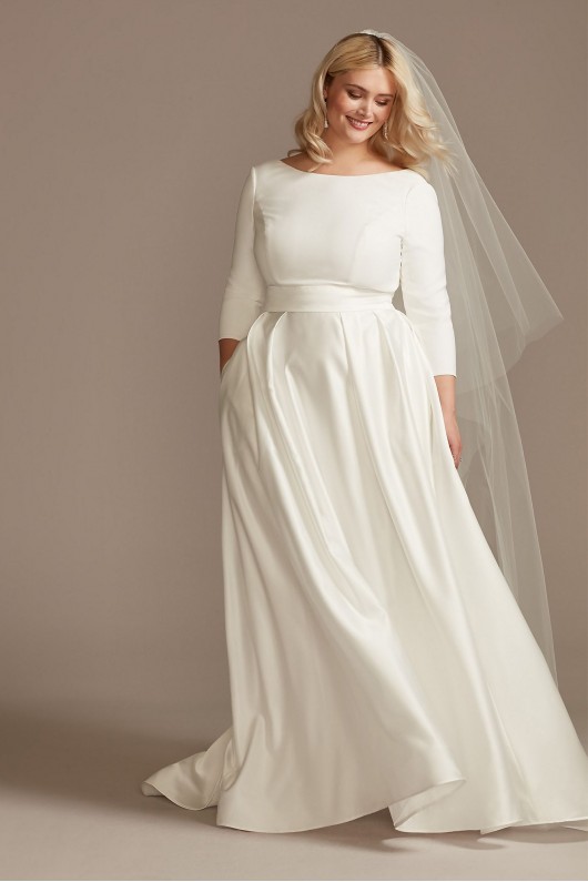 Low Back Mid-Sleeve Satin Tall Plus Wedding Dress  4XL9WG4005DB