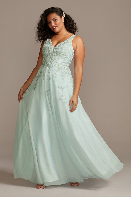Mesh Plus Size Gown with 3D Floral Applique 783XW