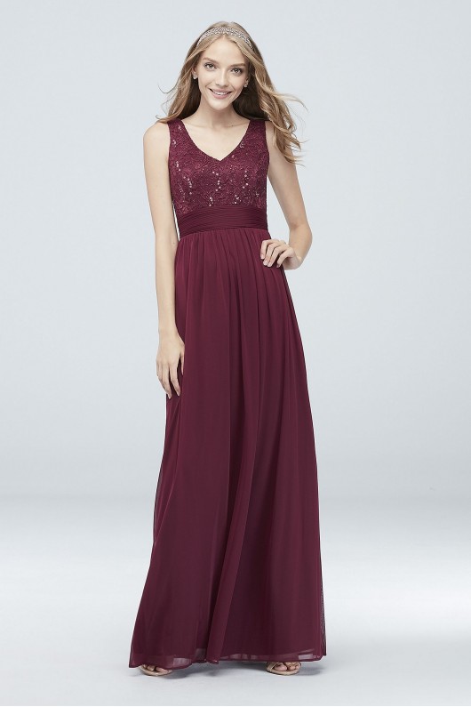 Mesh and Sequin Lace Dress with Pleated Waist W60082