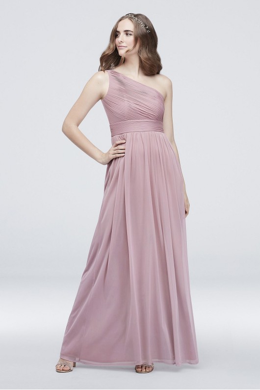 Micro-Pleated Long One-Shoulder Mesh W60042 Dress