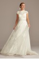Mock Neck Long A-line Lace and Tulle MS251205 Wedding Dress