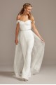 Moder MS251212 Style Cold Shoulder Wedding Jumpsuit with Lace Train