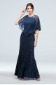 New 7119167 Style Long Sequin Lace Tank Dress with Flutter Sleeve Capelet