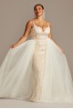 New Elegant Long Fitted Lace Plus Size Wedding Dress with Tulle Overskirt Style 8CWG850