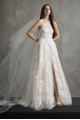 New Halter Neck Lace Embroidered Long VW351499 Bridal Dress with Front Slit