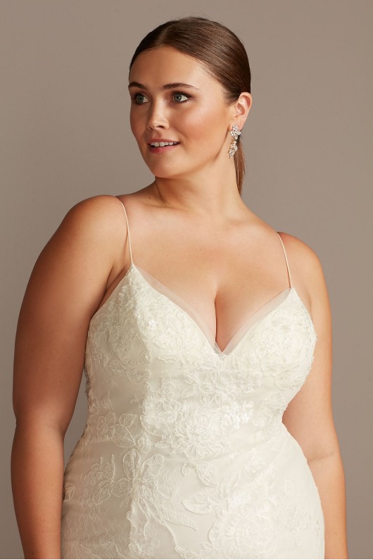 New Style Plus Size Floral Applique Spaghetti Mermaid Wedding Dress 9WG3981
