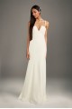 New Style VW351519 Long Crepe Bridal Dress with Ruffle Inset Train