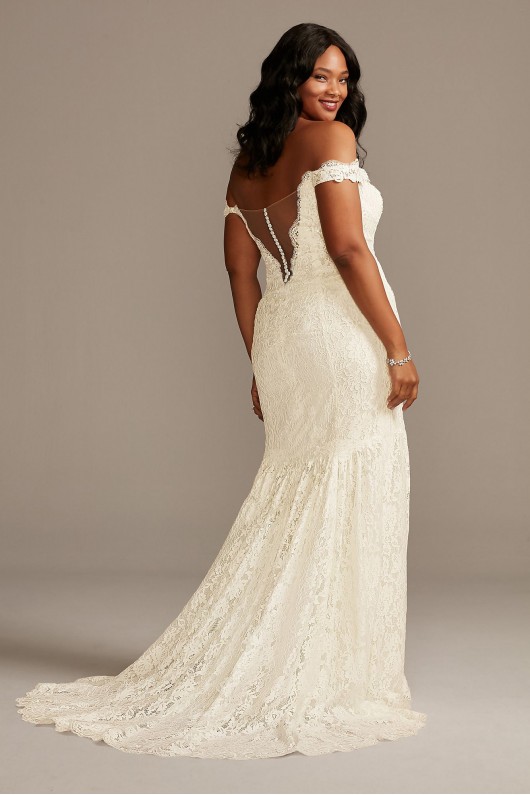 Off Shoulder Plunging Petite Lace Wedding Dress 7SWG855