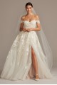 Off the Shoulder Floral Lace Appliqued Tulle Bridal Gown with Removable Sleeves SWG834