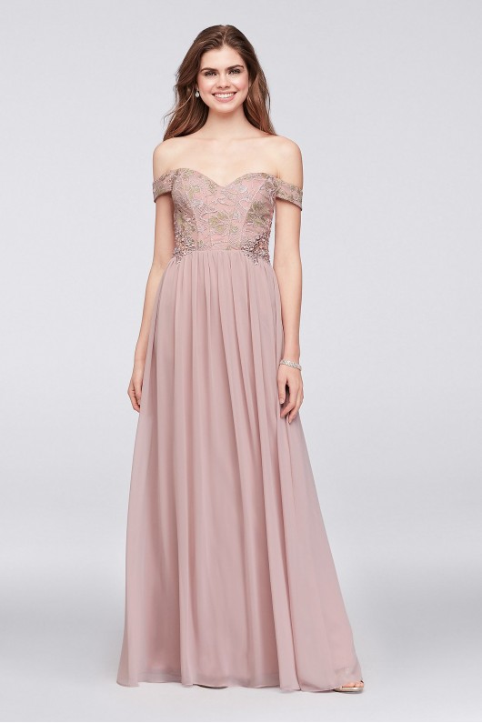 Off-the-Shoulder Lace and Chiffon Corset Gown 8120GR5D