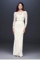 Off-the-Shoulder Long Sleeve Lace Draped Gown 184213DB