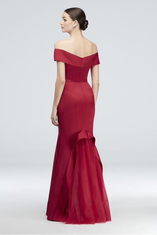 Off-the-Shoulder Satin Gown with Tulle Flounce Truly Zac Posen ZP281822
