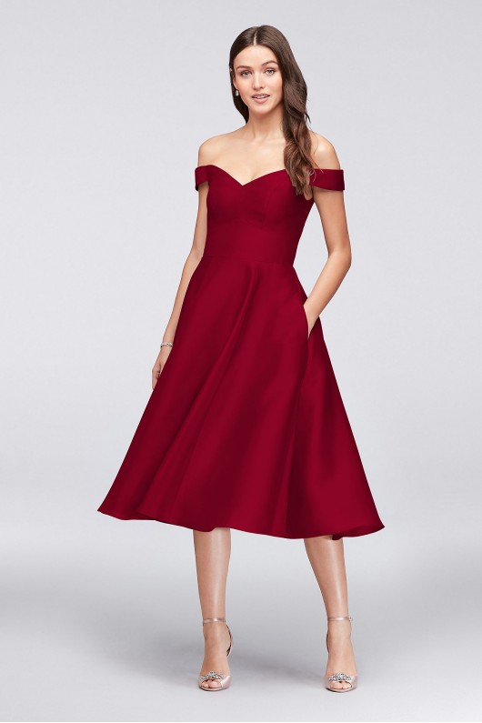 Off-the-Shoulder Tea-Length Bridesmaid Dress F19743