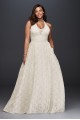 Plunging Lace Halter Plus Size Wedding Dress 9WG3844