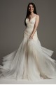 Plunging Tulle Godet Overdress Wedding Dress VW351563