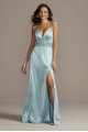 Plunging-V Embellished Waist Satin Dress Style 5912CM4B