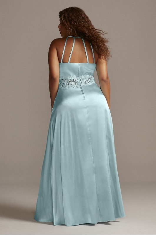 Plunging-V Embellished Waist Satin Plus Size 5912CM4W Dress