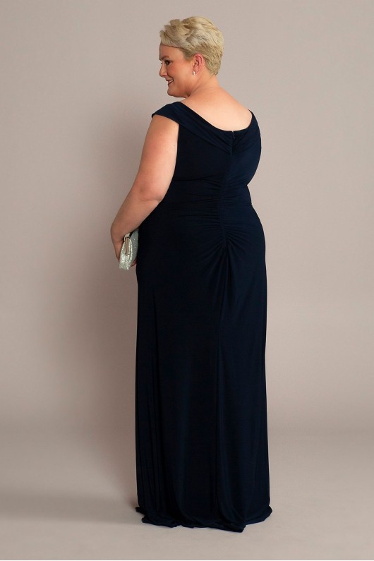 Plus Jersey Gown with Swag Sleeves and Crystals  WBM2574W