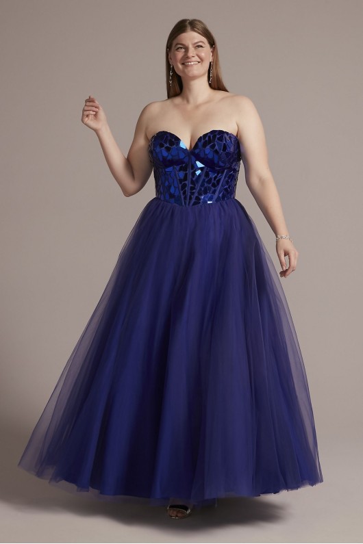 Plus Mosaic Beaded Ball Gown with Sparkle Skirt Jules and Cleo WBM2782W