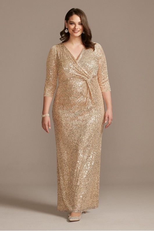 Plus Size 8496646 Style Sequin 3/4 Sleeve Wrap Front Mother of the Bride Dress